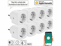 Luminea Home Control 8er-Set WLAN-Steckdosen, Apple-HomeKit-zertifiziert, mit App; WLAN-Steckdosen mit Stromkosten-Messfunktion WLAN-Steckdosen mit Stromkosten-Messfunktion 