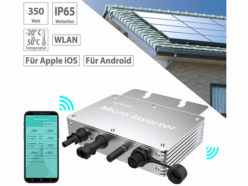 revolt WLAN-Mikroinverter für Solarmodule, 600 W, App, geprüft (VDE-Normen)