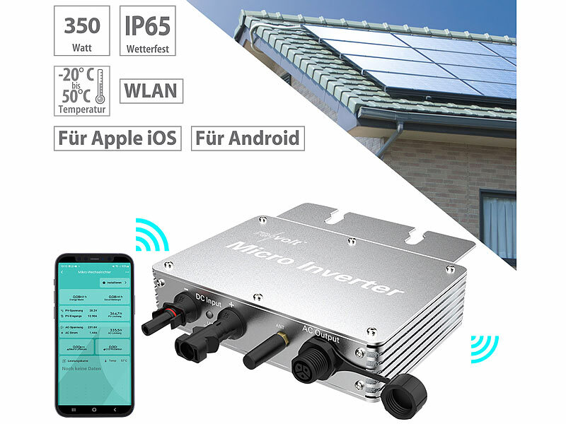 revolt WLAN-Mikroinverter für Solarmodule, 350 W, App, geprüft (VDE-Normen)