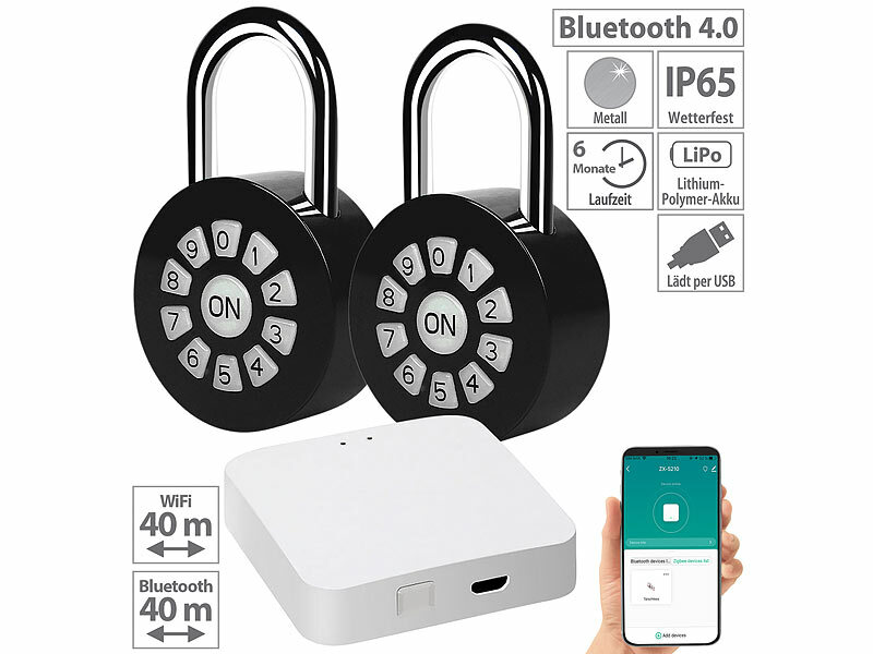 ; Mini-Schlüssel-Safe mit Bluetooth und App, Vorhängeschlösser mit Zahlencode und App 