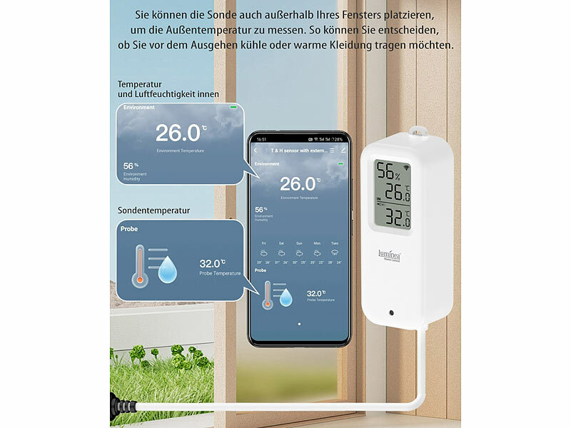 ; WLAN-Temperatur- & Luftfeuchtigkeits-Sensoren mit App-Auswertungen WLAN-Temperatur- & Luftfeuchtigkeits-Sensoren mit App-Auswertungen WLAN-Temperatur- & Luftfeuchtigkeits-Sensoren mit App-Auswertungen 