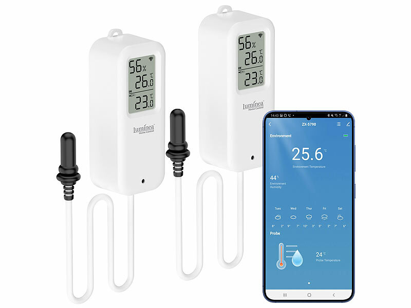 ; WLAN-Temperatur- & Luftfeuchtigkeits-Sensoren mit App-Auswertungen WLAN-Temperatur- & Luftfeuchtigkeits-Sensoren mit App-Auswertungen WLAN-Temperatur- & Luftfeuchtigkeits-Sensoren mit App-Auswertungen 