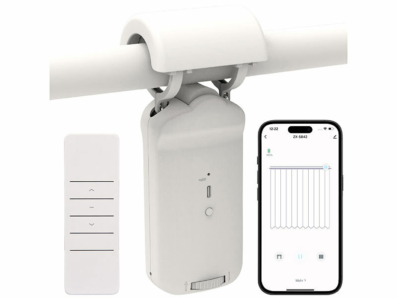 ; Smarte 3in1-Universal-Vorhangmotoren mit App, Timer- und Sensor-Steuerung Smarte 3in1-Universal-Vorhangmotoren mit App, Timer- und Sensor-Steuerung Smarte 3in1-Universal-Vorhangmotoren mit App, Timer- und Sensor-Steuerung