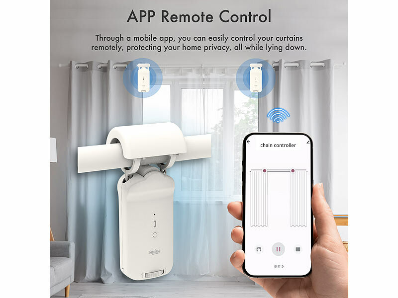 ; Smarte 3in1-Universal-Vorhangmotoren mit App, Timer- und Sensor-Steuerung Smarte 3in1-Universal-Vorhangmotoren mit App, Timer- und Sensor-Steuerung Smarte 3in1-Universal-Vorhangmotoren mit App, Timer- und Sensor-Steuerung