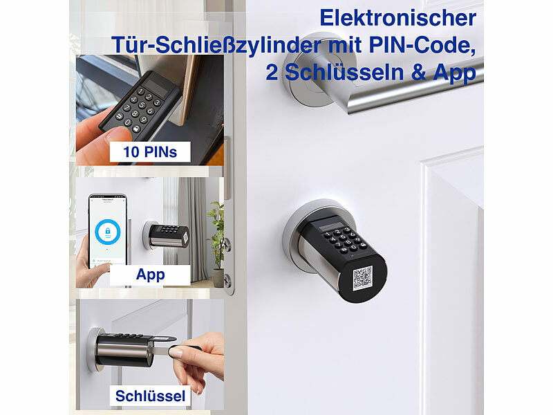 ; Tür-Schließzylinder mit Apps, Transponder-Schlüsseln & Zahlen-Codes Tür-Schließzylinder mit Apps, Transponder-Schlüsseln & Zahlen-Codes Tür-Schließzylinder mit Apps, Transponder-Schlüsseln & Zahlen-Codes 