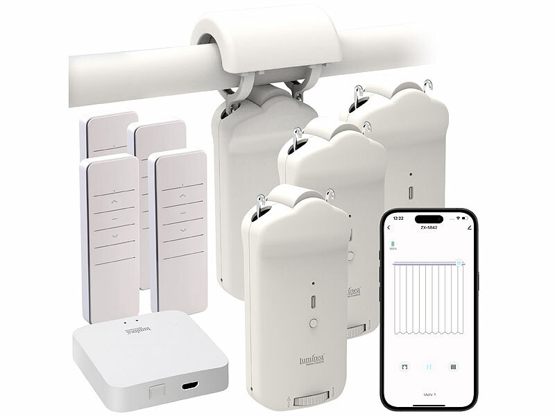 ; Smarte 3in1-Universal-Vorhangmotoren mit App, Timer- und Sensor-Steuerung Smarte 3in1-Universal-Vorhangmotoren mit App, Timer- und Sensor-Steuerung Smarte 3in1-Universal-Vorhangmotoren mit App, Timer- und Sensor-Steuerung Smarte 3in1-Universal-Vorhangmotoren mit App, Timer- und Sensor-Steuerung