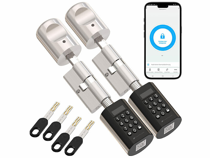 ; Tür-Schließzylinder mit Apps, Transponder-Schlüsseln & Zahlen-Codes Tür-Schließzylinder mit Apps, Transponder-Schlüsseln & Zahlen-Codes Tür-Schließzylinder mit Apps, Transponder-Schlüsseln & Zahlen-Codes 