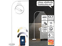 Luminea Home Control Smarte WLAN-Stehleuchte, CCT-LEDs, Schwanenhals,  dimmbar, App, weiß