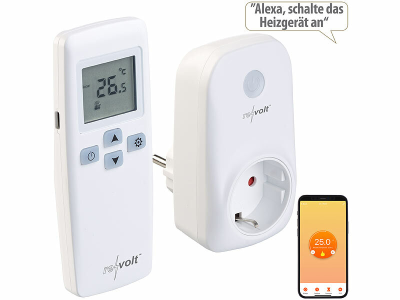 revolt WLAN-Steckdosen-Thermostat mit Sensor-Fernbedienung, App