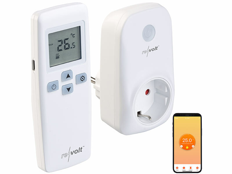 revolt WLAN-Steckdosen-Thermostat mit Sensor-Fernbedienung, App,  Sprachbefehl