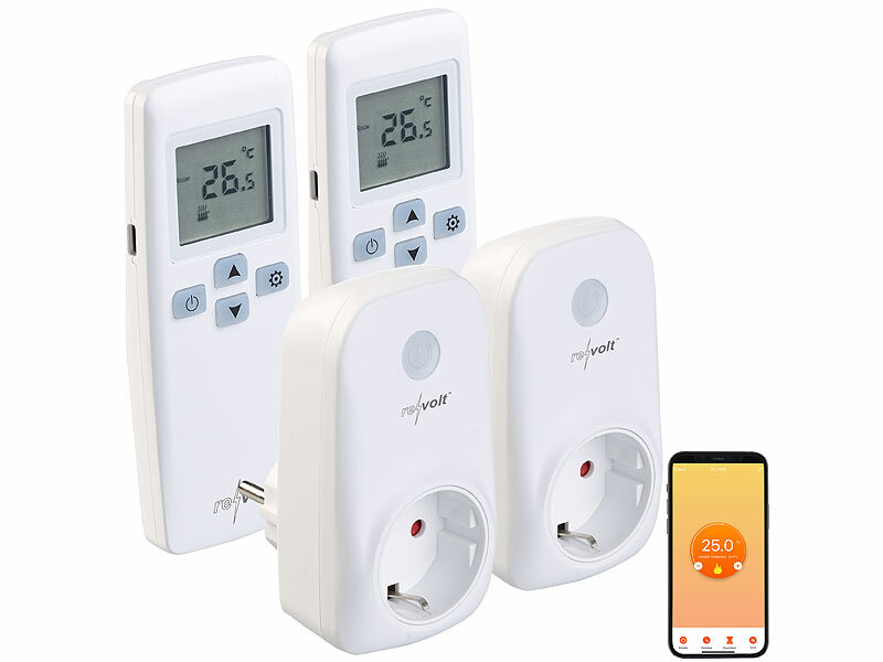 revolt 2er-Set WLAN-Steckdosen-Thermostat mit Sensor-Fernbedienung