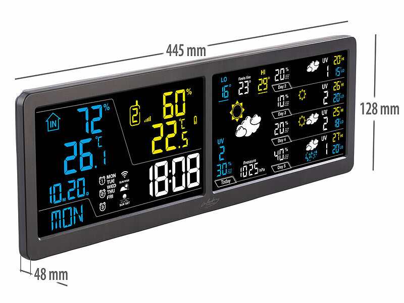 ; Funk-Wetterstationen mit Außensensor, WLAN und App, Wetterstationen mit Farb-Display, Funkuhr und Außensensor Funk-Wetterstationen mit Außensensor, WLAN und App, Wetterstationen mit Farb-Display, Funkuhr und Außensensor Funk-Wetterstationen mit Außensensor, WLAN und App, Wetterstationen mit Farb-Display, Funkuhr und Außensensor 