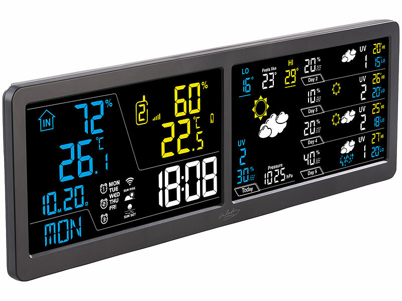 ; Funk-Wetterstationen mit Außensensor, WLAN und App, Wetterstationen mit Farb-Display, Funkuhr und Außensensor Funk-Wetterstationen mit Außensensor, WLAN und App, Wetterstationen mit Farb-Display, Funkuhr und Außensensor Funk-Wetterstationen mit Außensensor, WLAN und App, Wetterstationen mit Farb-Display, Funkuhr und Außensensor 