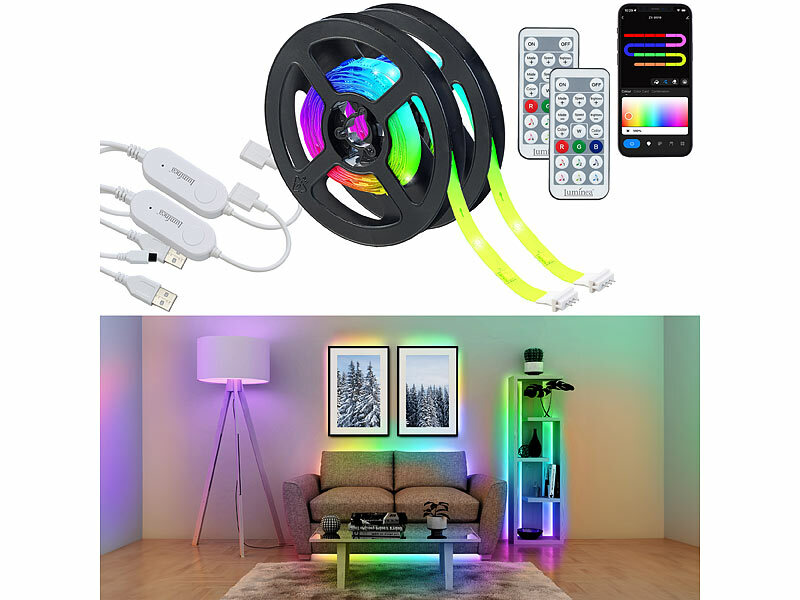 ; USB-WLAN-LED-Streifen-Set in RGB mit Sprach- & Soundsteuerung USB-WLAN-LED-Streifen-Set in RGB mit Sprach- & Soundsteuerung USB-WLAN-LED-Streifen-Set in RGB mit Sprach- & Soundsteuerung USB-WLAN-LED-Streifen-Set in RGB mit Sprach- & Soundsteuerung 