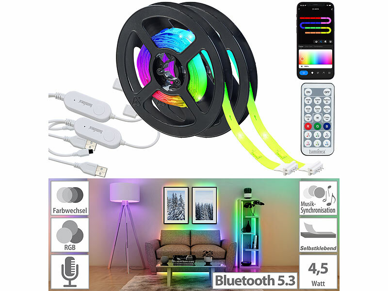 ; USB-WLAN-LED-Streifen-Set in RGB mit Sprach- & Soundsteuerung USB-WLAN-LED-Streifen-Set in RGB mit Sprach- & Soundsteuerung USB-WLAN-LED-Streifen-Set in RGB mit Sprach- & Soundsteuerung USB-WLAN-LED-Streifen-Set in RGB mit Sprach- & Soundsteuerung 
